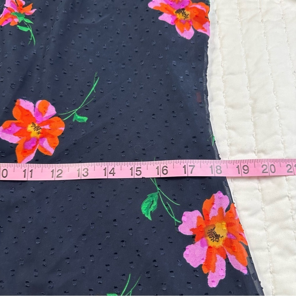 DKNY Party Floral Navy and Pink Flower Bow neck Ruffle Sheer Sleeves Mini Dress - Picture 8 of 16